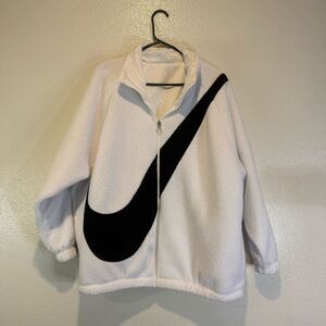 Nike White Bomber Jacket with Black Swoosh M